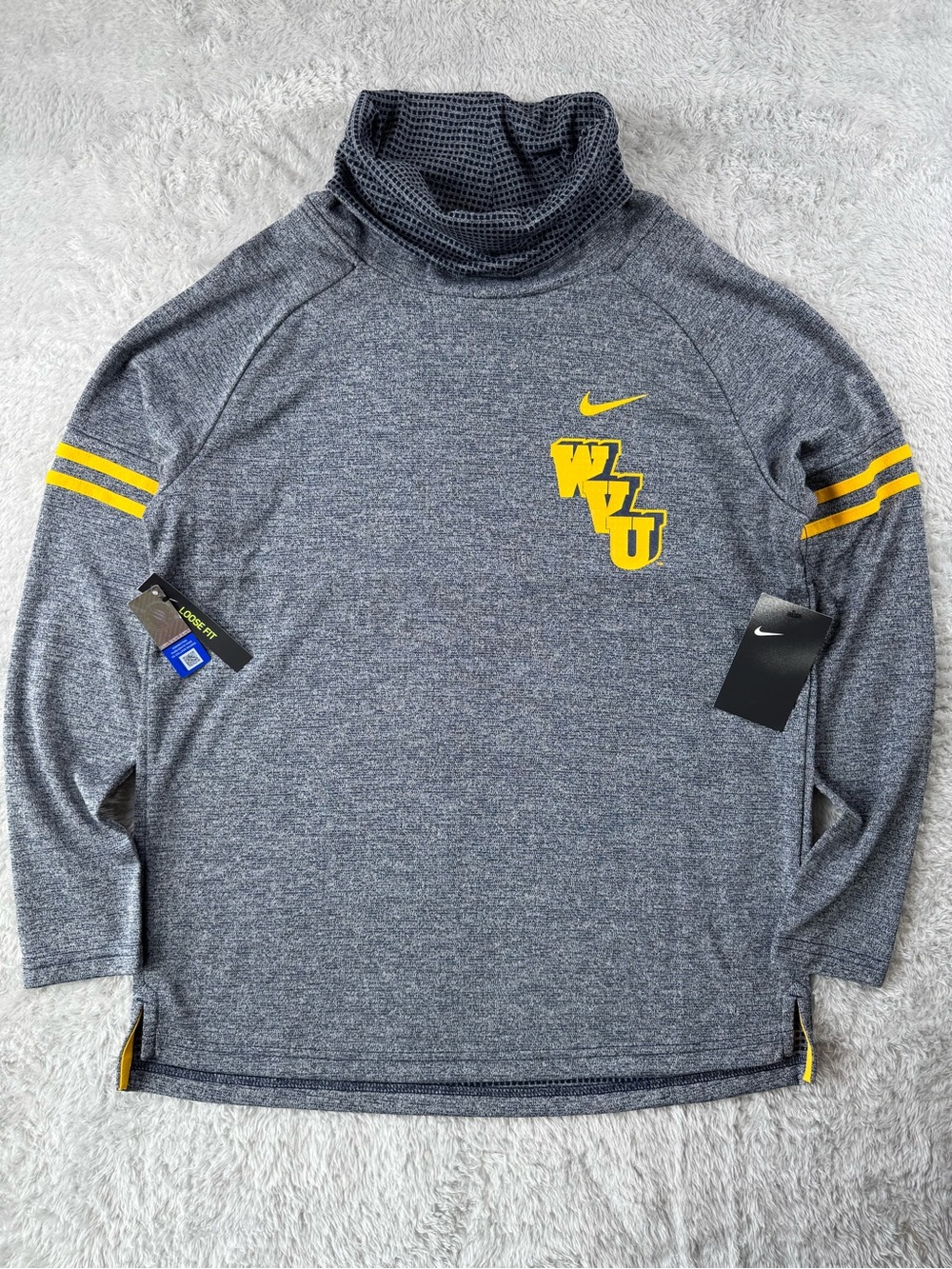 NWT‎ Nike WVU Mountaineers Funnel Neck Pullover Gray Medium